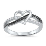 Infinity Heart Clear and Black Cz .925 Sterling Silver Ring Sizes 5-10