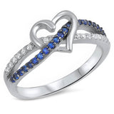 <span>CLOSEOUT!</span> Blue Sapphire & Cz Infinity twist with heart .925 Sterling Silver Ring