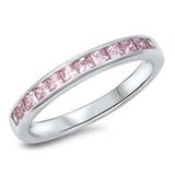 Pink Sapphire Princess Cut Eternity Band .925 Sterling Silver Ring Sizes 5-10
