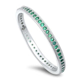Emerald Eternity Wedding Band .925 Sterling Silver Ring Sizes 4-10