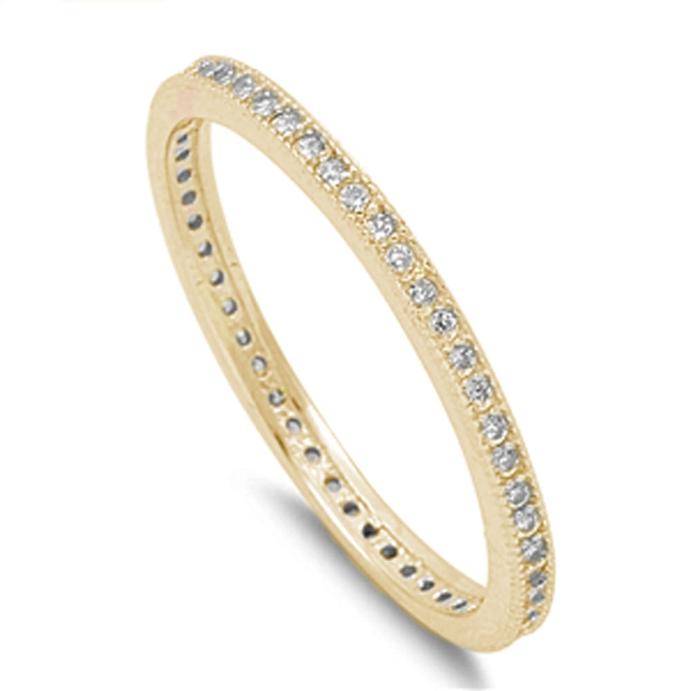 <span>CLOSEOUT! </span>Yellow Plated Cubic Zirconia Eternity Wedding .925 Sterling Silver Band Sizes 5-7