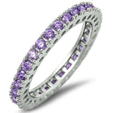 Eternity Wedding Band Amethyst Gemstone .925 Sterling Silver Band 4-12