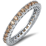 Eternity Wedding Band Champagne Gemstone .925 Sterling Silver Band 4-12