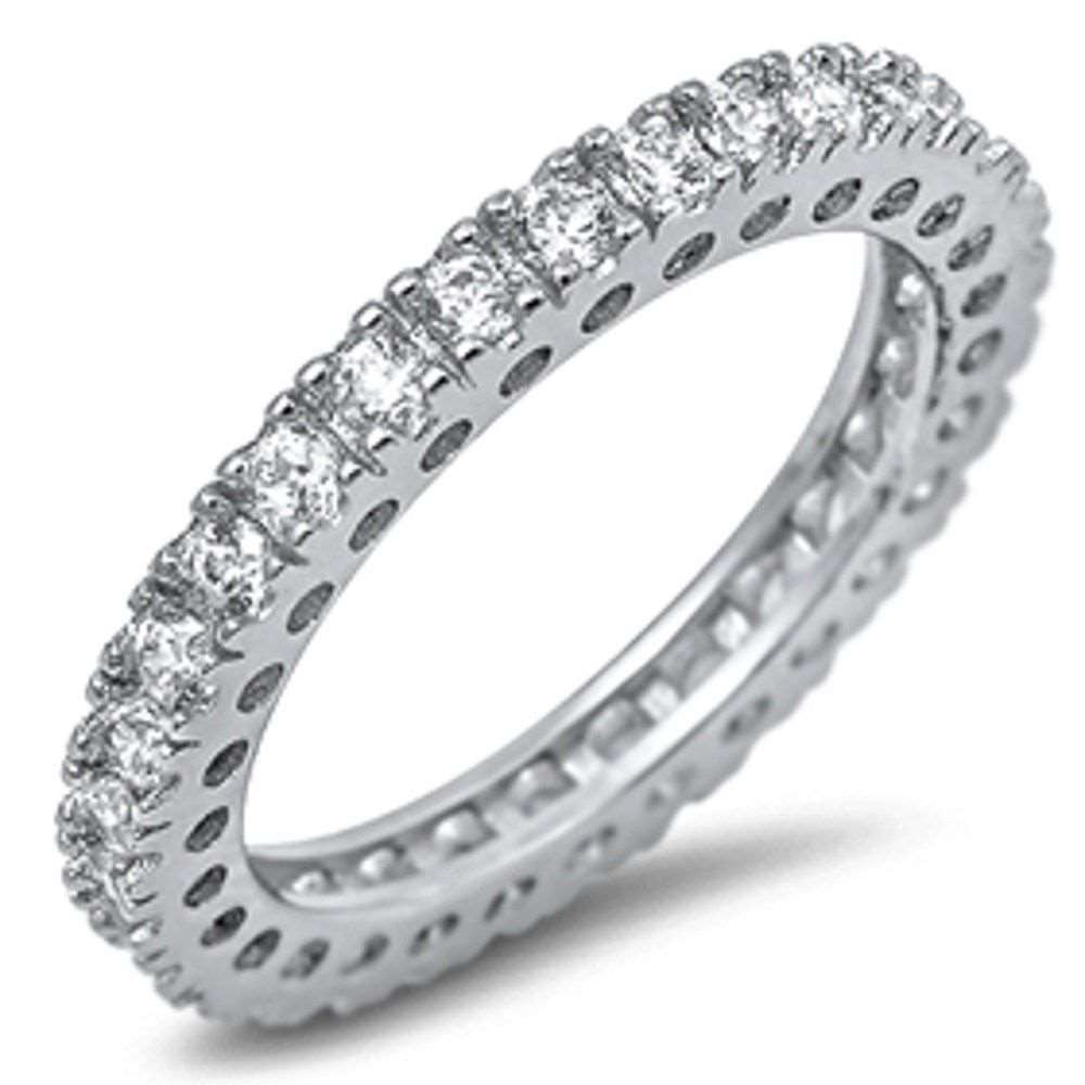 Eternity Wedding Band Cubic Zirconia .925 Sterling Silver Band 4-12