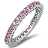 Eternity Wedding Band Pink Topaz Gemstone .925 Sterling Silver Band