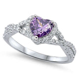 Amethyst & CZ Heart Promise Ring .925 Sterling Silver Ring