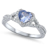 Aquamarine & CZ Heart Promise Ring .925 Sterling Silver Ring