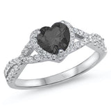 Heart with Black Cubic Zirconia .925 Sterling Silver Ring