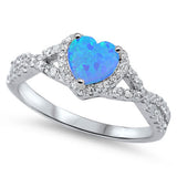 Blue Opal & CZ Heart Promise Ring .925 Sterling Silver Ring