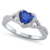 Blue Sapphire & CZ Heart Promise Ring .925 Sterling Silver Ring