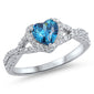 Blue Topaz Heart Cubic Zirconia .925 Sterling Silver Ring Sizes 4-12