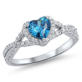 Anillo de compromiso de corazón de topacio azul y circonita cúbica de plata de ley 925