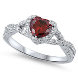 Garnet & CZ Heart Promise Ring .925 Sterling Silver Ring