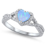 Light Blue Opal and CZ Heart & Cubic Zirconia .925 Sterling Silver Ring