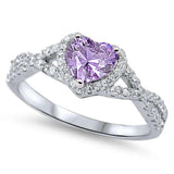 Lavender & CZ Heart Promise Ring .925 Sterling Silver Ring