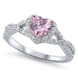 Pink Topaz & CZ Heart Promise Ring .925 Sterling Silver Ring