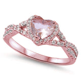 Rose Gold Plated Morganite & CZ Heart Promise Ring .925 Sterling Silver Ring