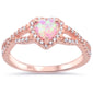 Rose Gold Plated Pink Opal Heart with Cz .925 Sterling Silver Ring Sizes 5-10