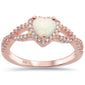 Rose Gold Plated White Opal Heart with Cz .925 Sterling Silver Ring Sizes 5-10