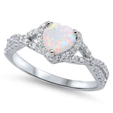 White Opal & CZ Heart Promise Ring .925 Sterling Silver Ring