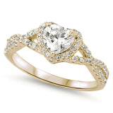 Yellow Gold Plated & CZ Heart Promise Ring .925 Sterling Silver Ring Sizes