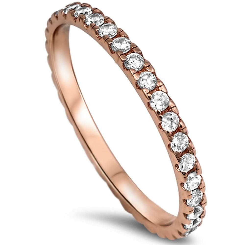 New Rose Gold Plated Cz Eternity Style Band .925 Sterling Silver Ring Sizes 3-10