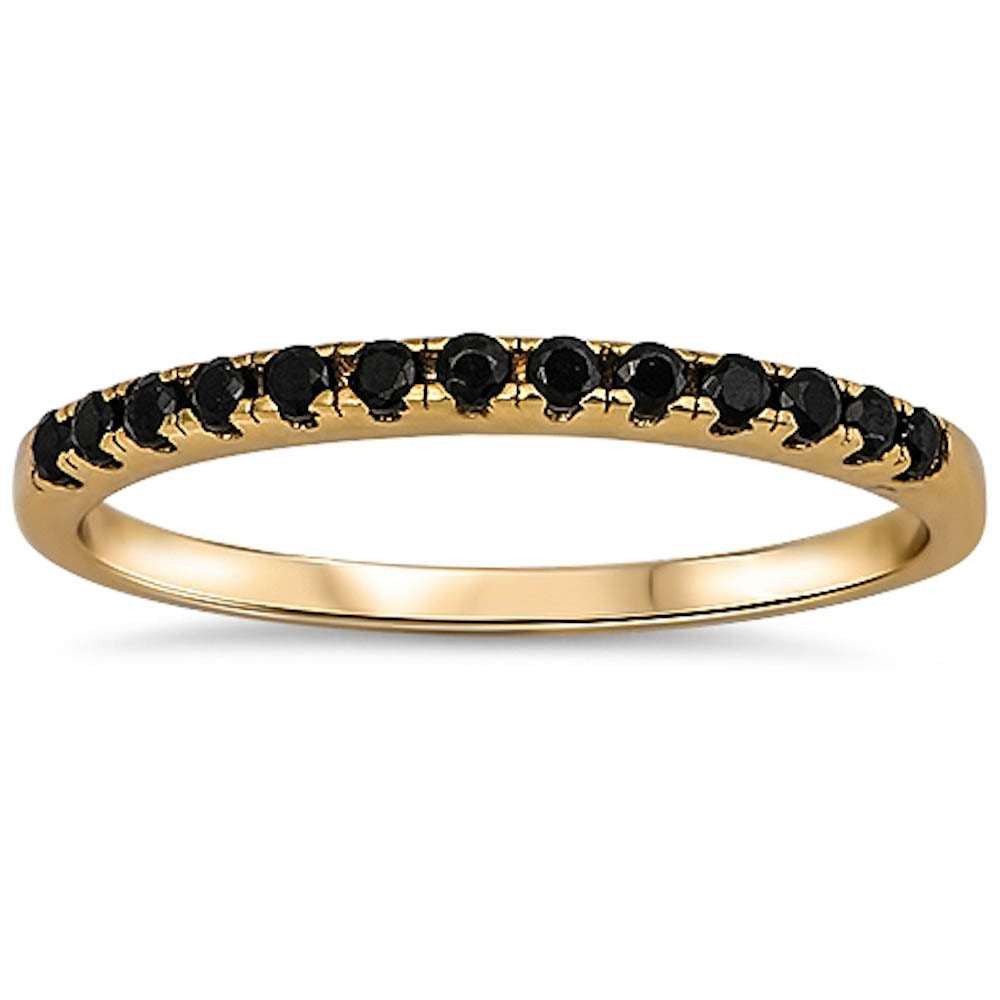 Yellow Gold Plated Black Onyx Eternity Band .925 Sterling Silver Ring