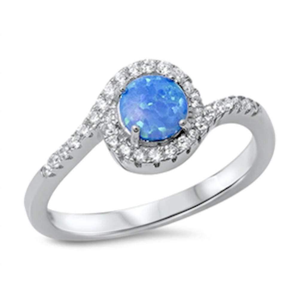 Halo Blue Opal & Cubic Zirconia .925 Sterling Silver Ring Sizes 4-10