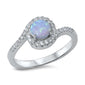 Halo Light Blue Opal & Cubic Zirconia .925 Sterling Silver Ring Sizes 4-10