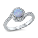  Halo Light Blue Opal & Cubic Zirconia .925 Sterling Silver Ring