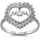  For Mom! Cz Heart w/ Mom  .925 Sterling Silver Ring