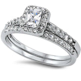 1.50CT Princess & Round Cz 2 Rings Set .925 Sterling Silver Ring