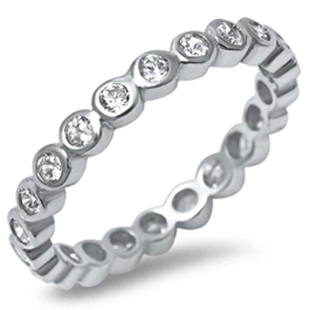 Cubic Zirconia Eternity Band .925 Sterling Silver Ring Sizes 4-10