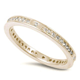 New Design Yellow Gold Plated Cubic Zirconia Eternity Band .925 Sterling Silver Ring