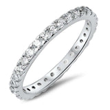 4 Prong Cubic Zirconia Eternity Band .925 Sterling Silver Ring Sizes 4-10