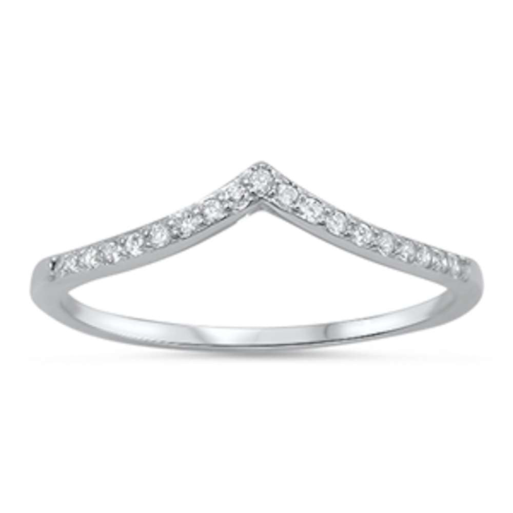 New V-Shape Cz Band .925 Sterling Silver Ring Sizes 4-10