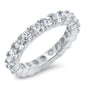 4 Prong Round Cubic Zirconia Eternity Band .925 Sterling Silver Ring Sizes 5-10