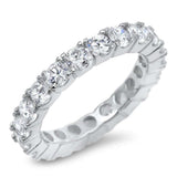 4 Prong Round Cubic Zirconia Eternity Band .925 Sterling Silver Ring