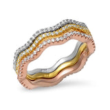 <span>CLOSEOUT!</span>Tri-Color Cubic Zirconia Band Set .925 Sterling Silver Ring Sizes 4-10