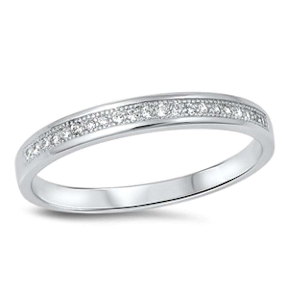 Cubic Zirconia Round Shape Band .925 Sterling Silver Ring Sizes 5-10