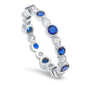 Round Blue Sapphire & Cz Eternity Band .925 Sterling Silver Ring Sizes 4-10