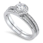 Round Prongs and Bezel Cz Bridal Set .925 Sterling Silver Ring Sizes 5-10