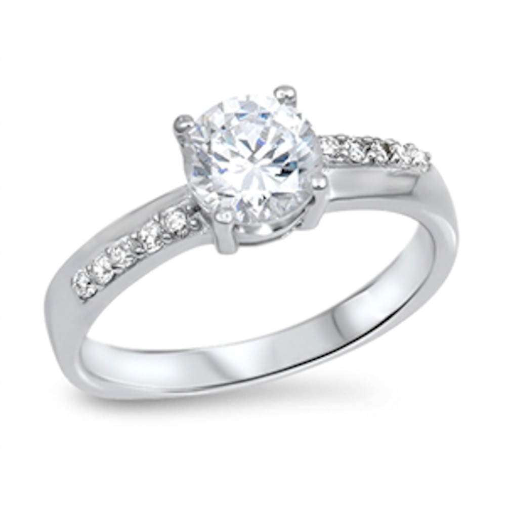 Round Cz Engagement .925 Sterling Silver Ring Sizes 5-10