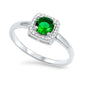 Round Emerald Halo & Cz .925 Sterling Silver Ring Sizes 4-10