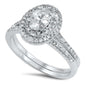 Oval Halo Cz Wedding Set .925 Sterling Silver Ring Sizes 5-10