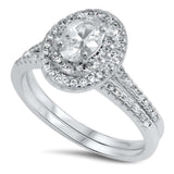 Oval Halo Cz Wedding Set .925 Sterling Silver Ring Sizes 5-7,9,10
