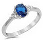 Oval Blue Sapphire & Cz Beautiful Fashion .925 Sterling Silver Ring Sizes 4-11