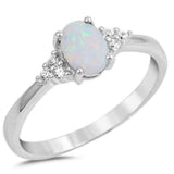 Oval White Opal & Round Cz .925 Sterling Silver Ring