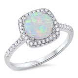 Round Shape Lab Created White Opal with Cubic Zirconia .925 Sterling Silver Ring Sizes 4-11