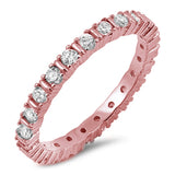 Rose Gold Plated 4 Prong Round Cubic Zirconia Eternity Band .925 Sterling Silver Ring Sizes 5-10